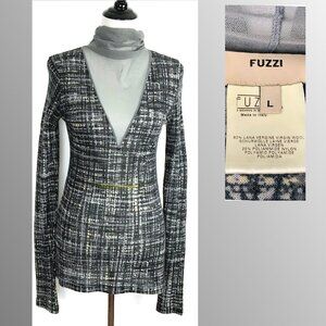 NEW Fuzzi Italy Long Sleeve Turtleneck Abstract Print Mesh Top Sz L